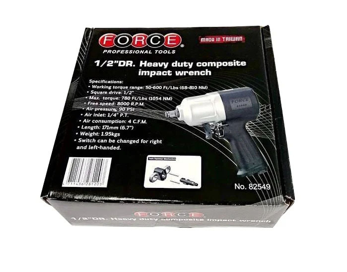 Force 82549 Heavy Duty 1/2" Dr. Composite 810Nm Air Impact Wrench