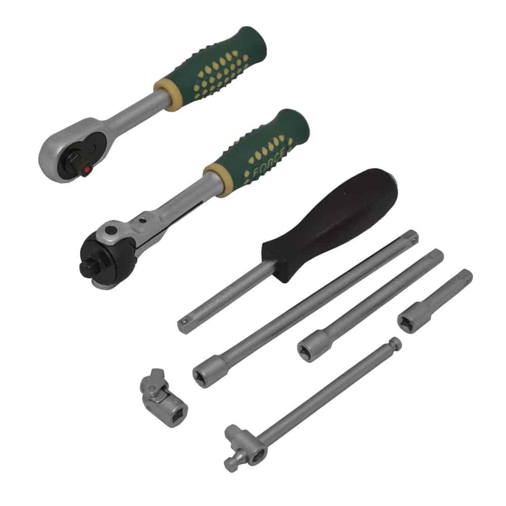 Force K20811 8pc 1/4" Dr. Socket Accessory Set: Ratchet T Handle Extension etc.