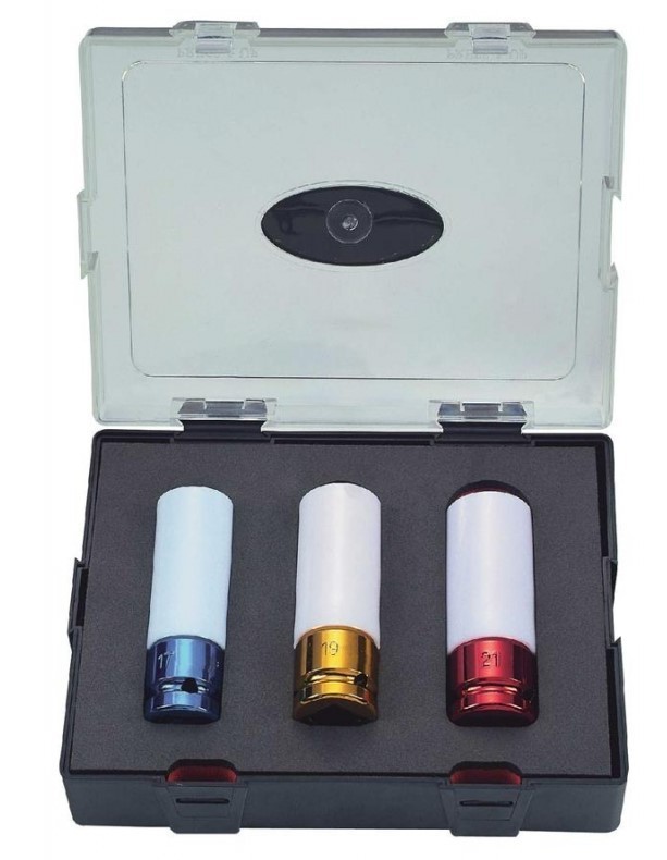 Force K4032 3pc 1/2" Dr. Mag Wheel Nut 6PT 85mmL Deep Impact Socket with Sleeve