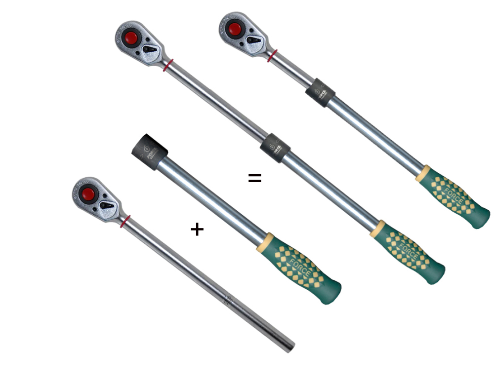 Force K4034 1/2" Dr. Socket Accessories 3pc Set: Ratchet Hanle, Sliding T Bar, Turn-Lock Adjustable Handle