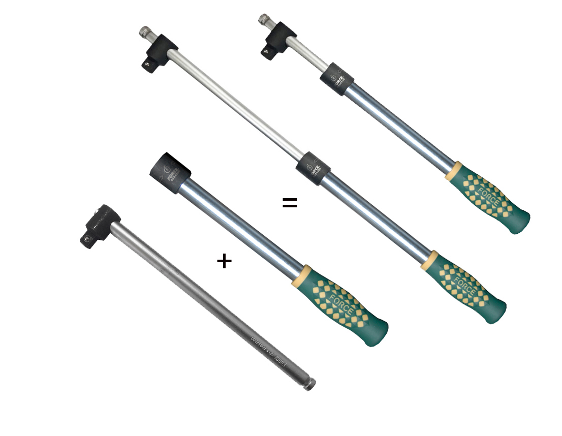 Force K4034 1/2" Dr. Socket Accessories 3pc Set: Ratchet Hanle, Sliding T Bar, Turn-Lock Adjustable Handle