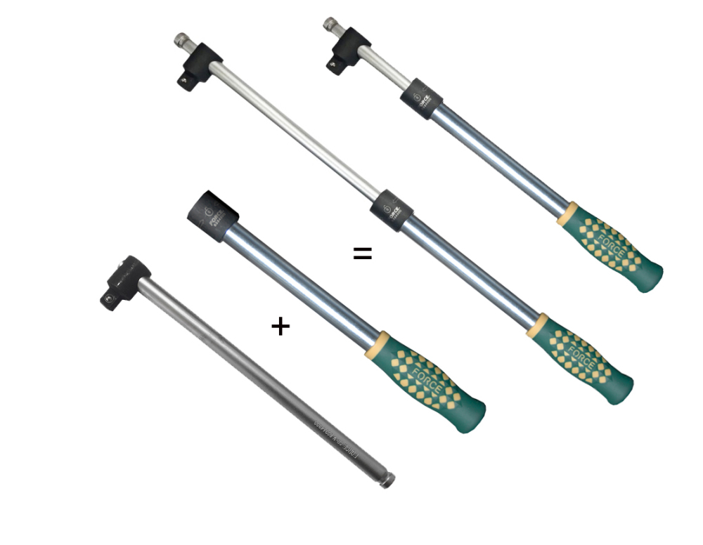 Force K4034 1/2" Dr. Socket Accessories 3pc Set: Ratchet Hanle, Sliding T Bar, Turn-Lock Adjustable Handle
