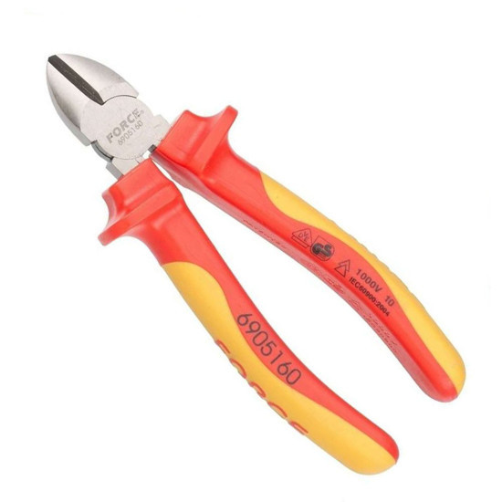 Force K50628 6pc Insulated Pliers Set: Cable Cutter, Adjustable Wrench, Side Cutter, Wire Stripper, Long Nose, Lineman