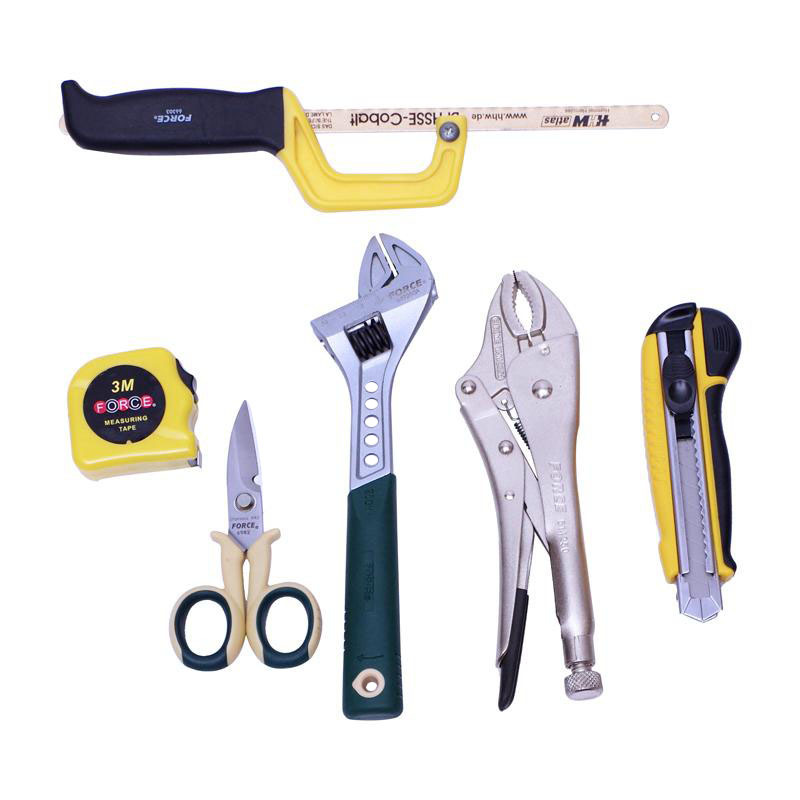 Force K50627 6pc Utility Tool Set: Shifter, Locking Pliers, Scissors, Knife, Hacksaw, Tape Measure