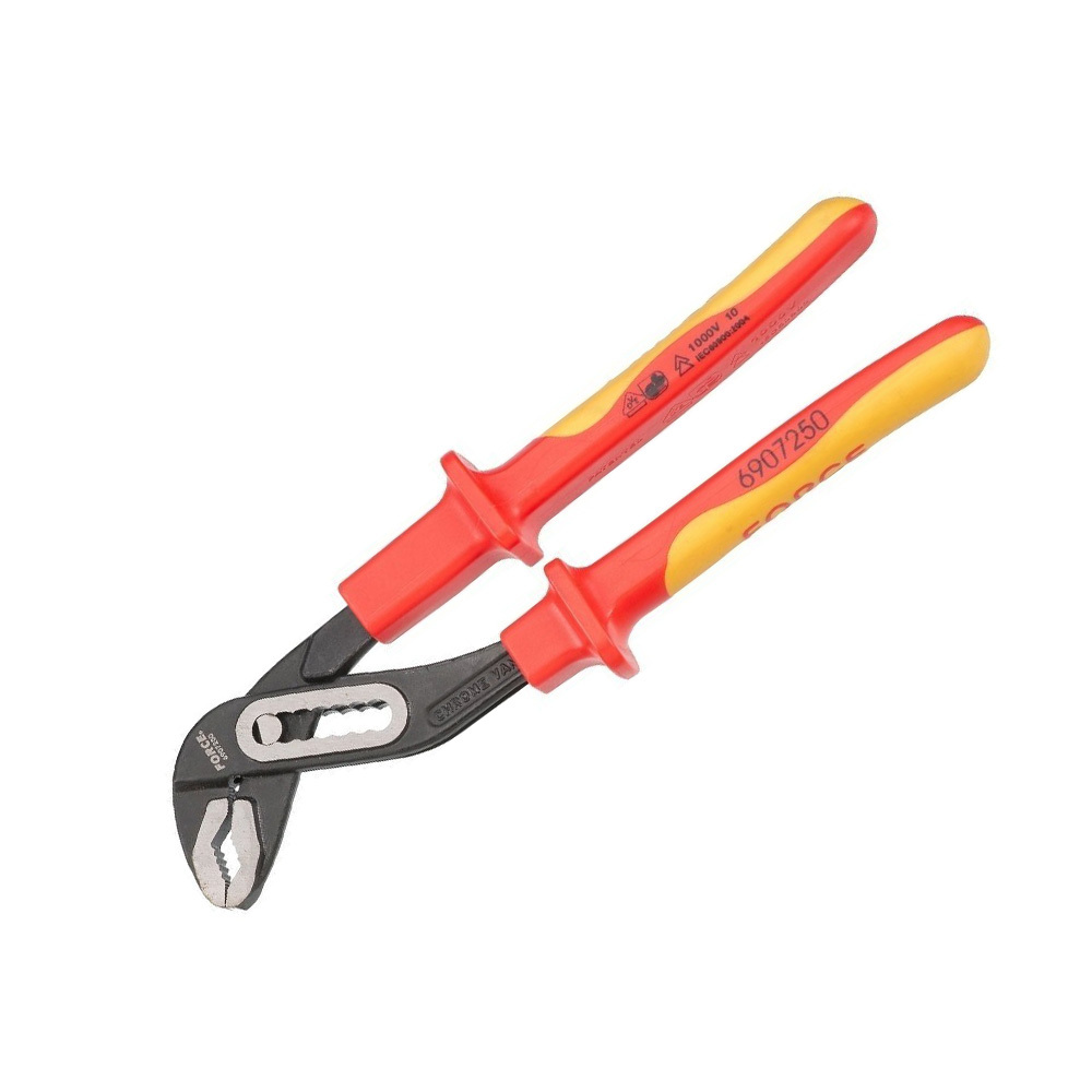 Force K50628 6pc Insulated Pliers Set: Cable Cutter, Adjustable Wrench, Side Cutter, Wire Stripper, Long Nose, Lineman