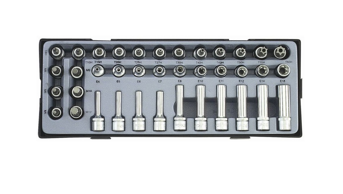 Force T3381 38pc 3/8" Dr. Female E-Star Socket & Torx & Spline Bits Set