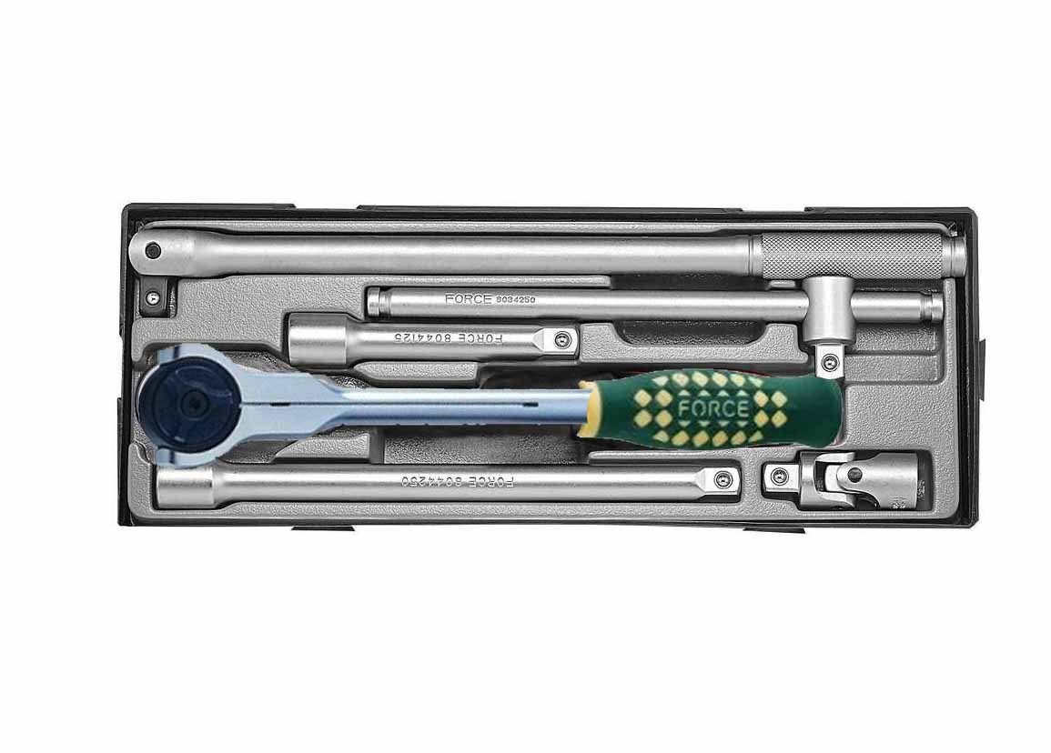 Force T40613-23 6pc 1/2" Dr. Socket Accessories Set: Ratchet Sliding T Handle, Extension, Breaking Bar Universal Joint