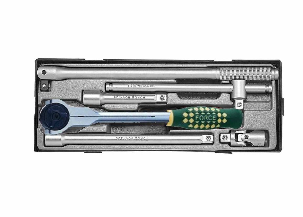 Force T40613-23 6pc 1/2" Dr. Socket Accessories Set: Ratchet Sliding T Handle, Extension, Breaking Bar Universal Joint