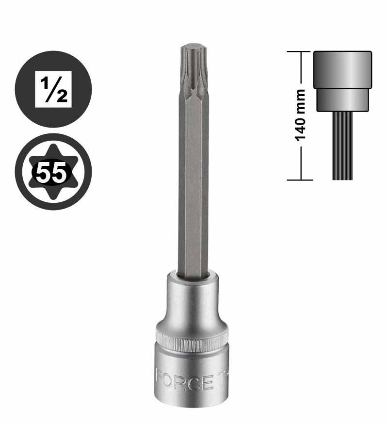 Force T4122 1/2" Dr. Extra Long Socket Bits 12pc Set: Torx, Spline, Hex Allen
