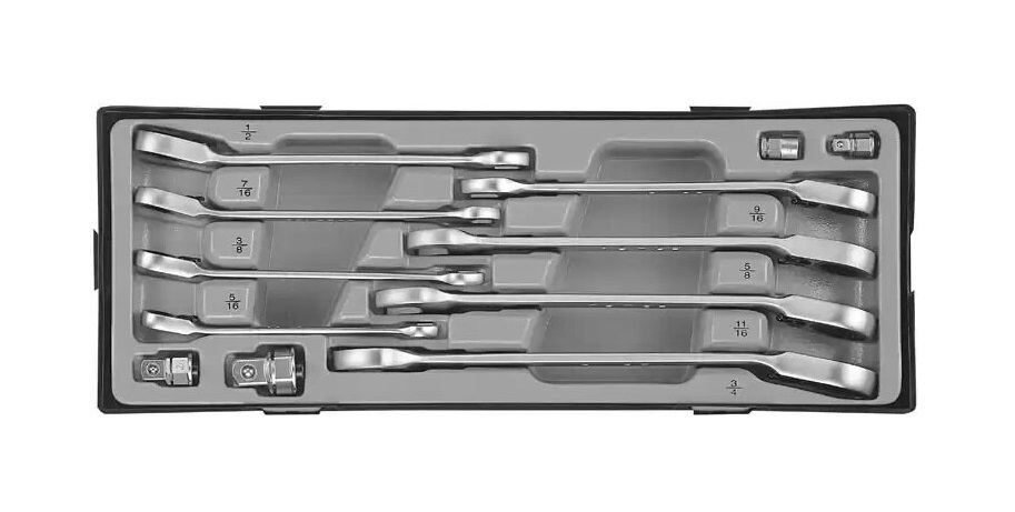 Force T51215 5/16"-3/4" 12pc Imperial SAE Ratchet Spanner Gear Wrench & Adapter Holder Set