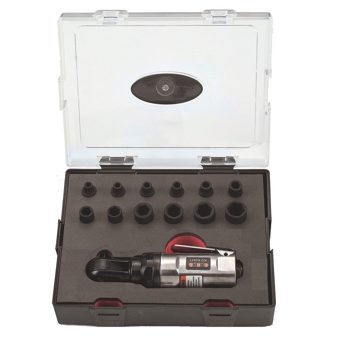 Force Taiwan 13pc 1/4" Dr. 6pt Flank Impact Socket with Air Ratchet Wrench Set