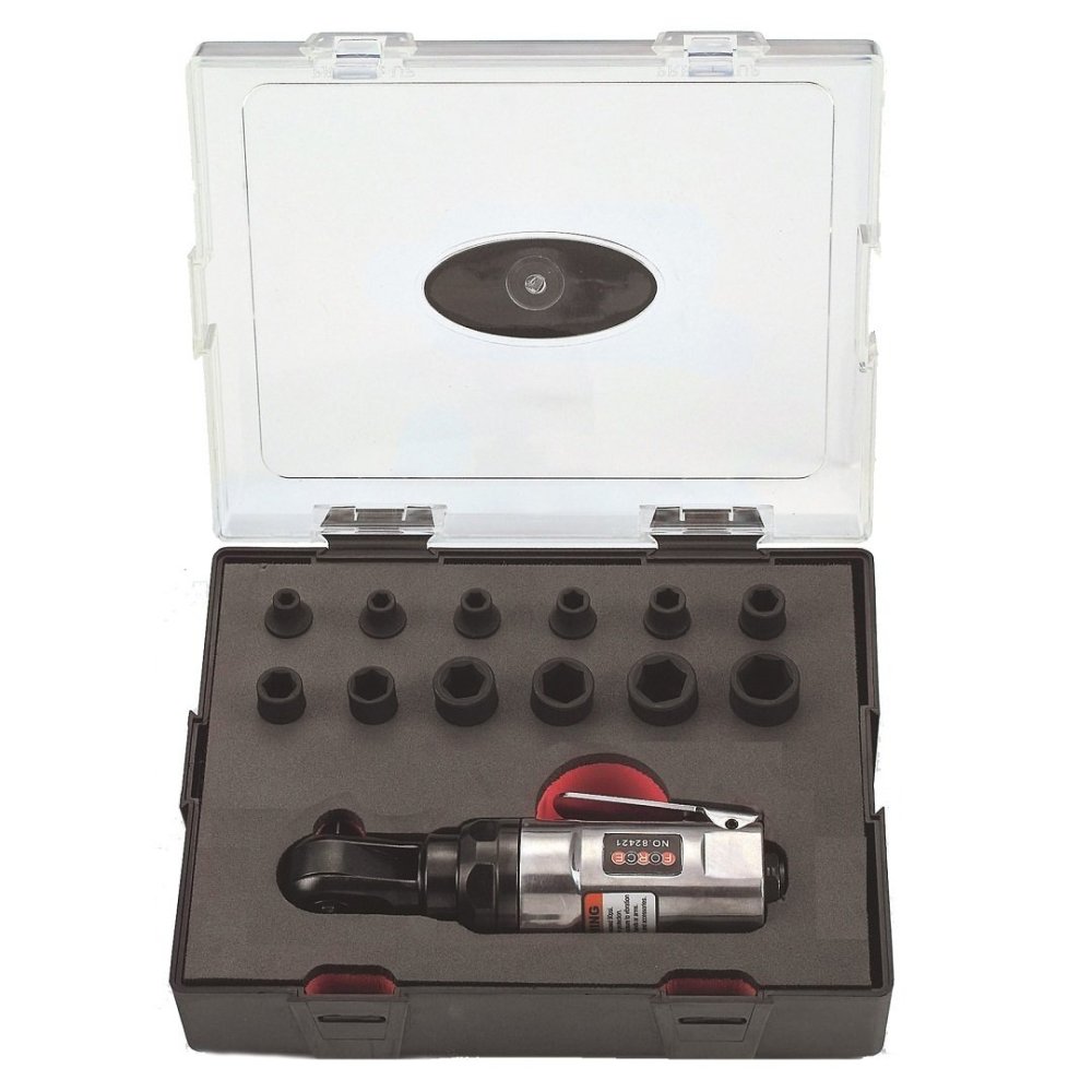 Force Taiwan 13pc 1/4" Dr. 6pt Flank Impact Socket with Air Ratchet Wrench Set