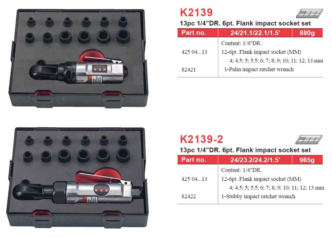 Force Taiwan 13pc 1/4" Dr. 6pt Flank Impact Socket with Air Ratchet Wrench Set