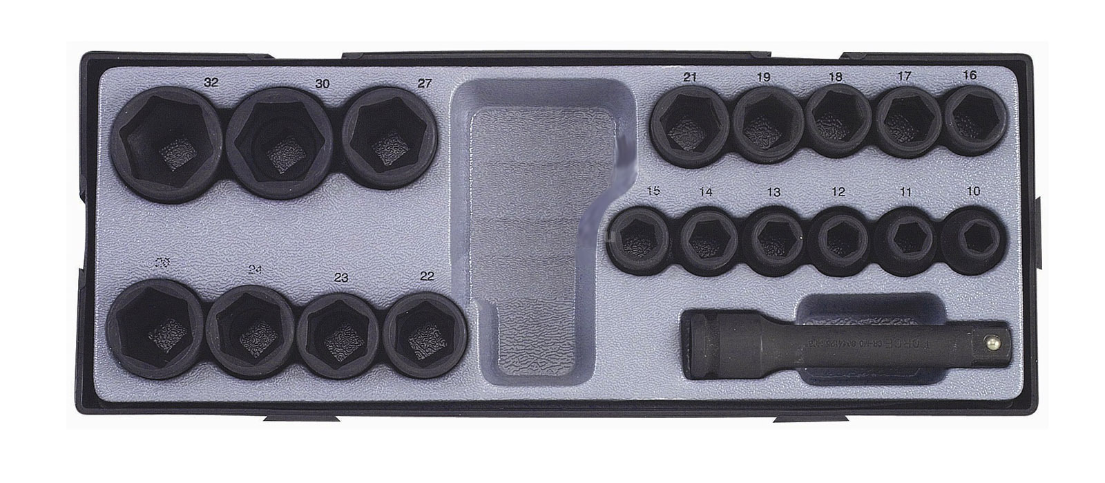 Force T4193 19pc 6pt. Flank Impact Socket 10-32mm with 125mmL Extension Bar Set