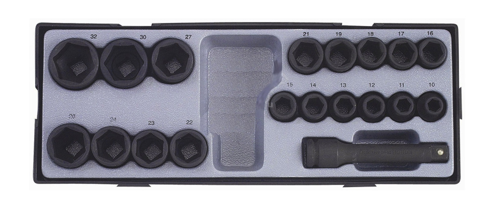 Force T4193 19pc 6pt. Flank Impact Socket 10-32mm with 125mmL Extension Bar Set