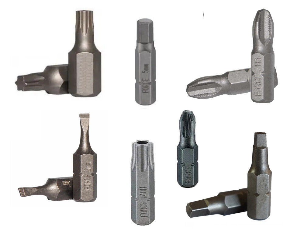 Force K2612 61pc 1/4" Dr. Driver Bits Set with 5PT, 6PT Star Torx Tamperproof Hex Ph, Pozi, Slot