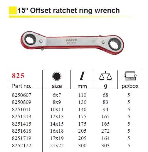 Force 15º Offset Bowed Double Ratchet Ring Spanner Gear Wrench
