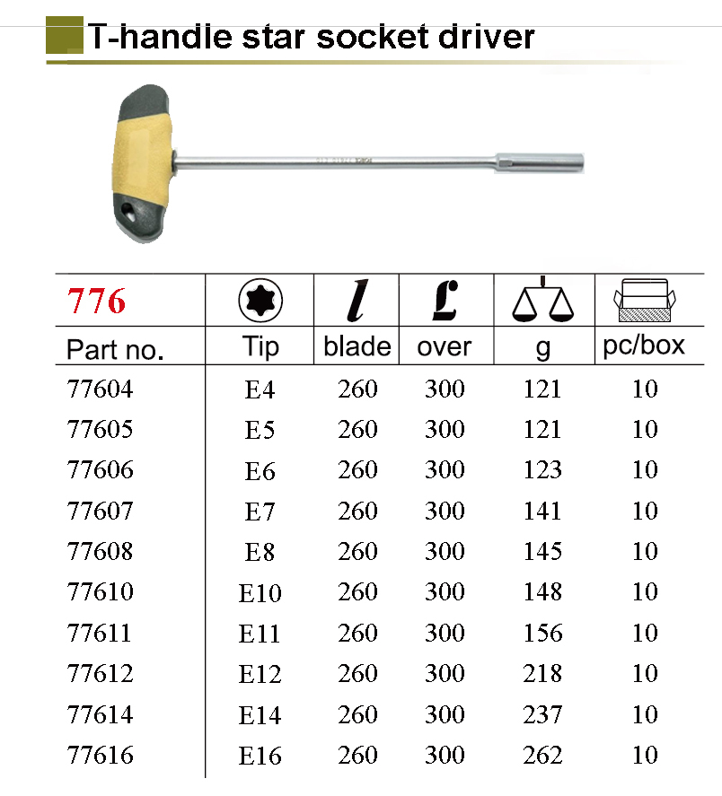 Force 776 Softgrip 300mmL T Handle E Star Female Torx Socket Driver Wrench