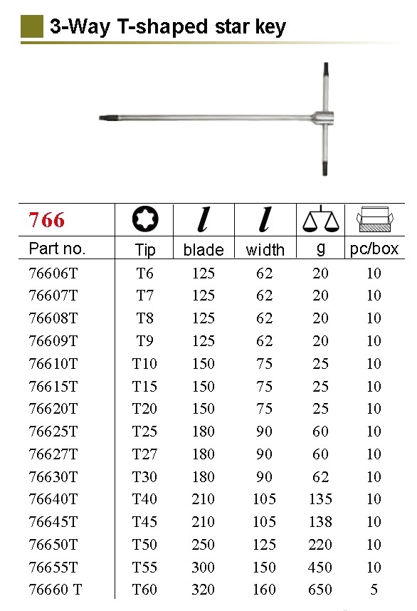Force 766..T 3-Way T-Shape Handle Star Torx Screwdriver Key Wrench