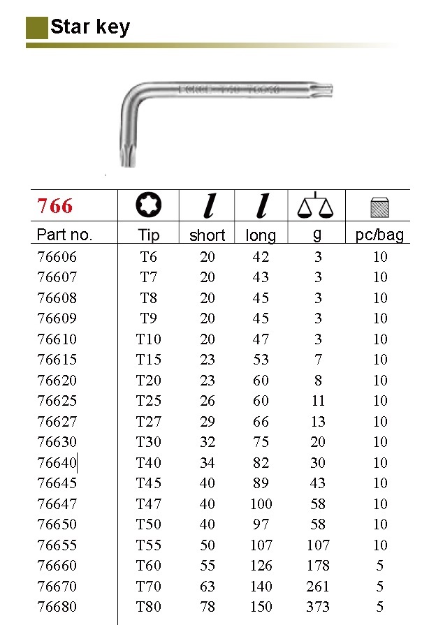 Force Top Quality S2 Steel L Torx Star Key Wrench Option:T6-T70