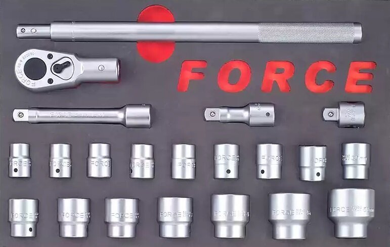 Force 6213 3/4" DR. 19-50mm Socket & Telescopic Ratchet Extension Accessory 21pc Set with EVA Foam Tray