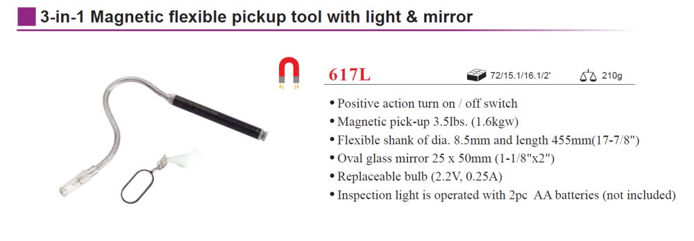 Force 617L  3-in-1 Magnetic Flexible Pick Up Pickup Tool With Mirror