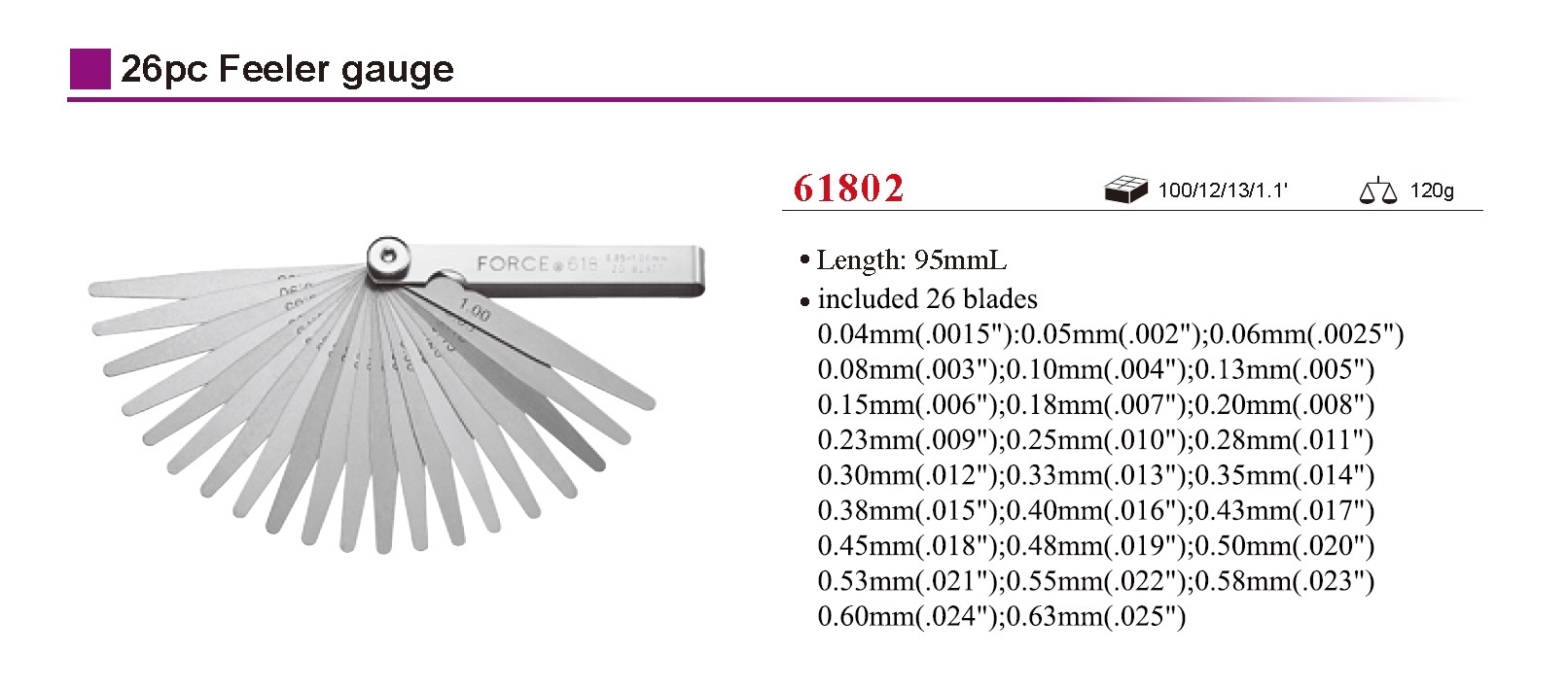 Force 618 Feeler Gauge Gap Filler Thickness Measure: Three Model Options