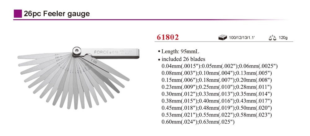 Force 618 Feeler Gauge Gap Filler Thickness Measure: Three Model Options