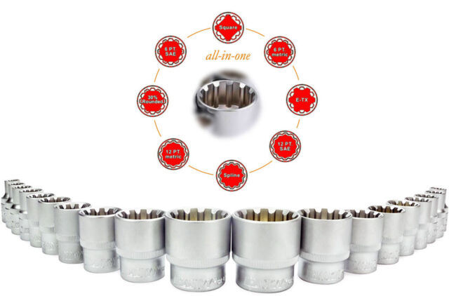 Force 1/4" Dr. 12PT 25mmL Spline Female Socket Multi-Tooth Gear Lock Profile