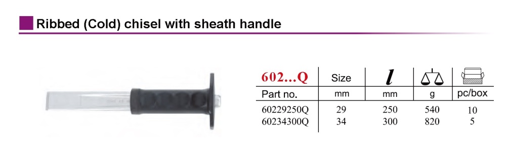 Force 60229250Q 29mmx250mmL Ribbed Flat Cold Chisel with Sheath Safe Guard Handle