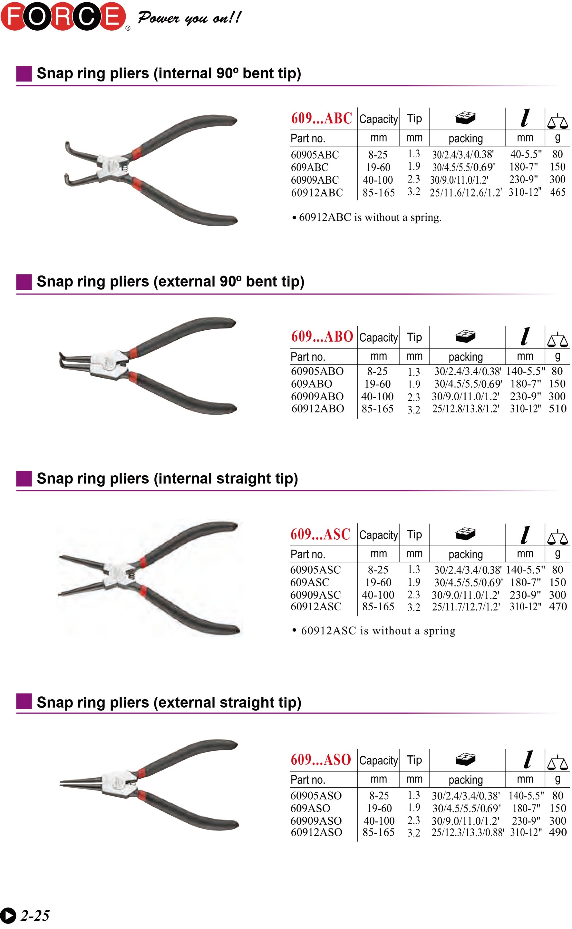 Force Fine Tip Snap Ring Circlip Pliers: Straight/Bent Close/Open