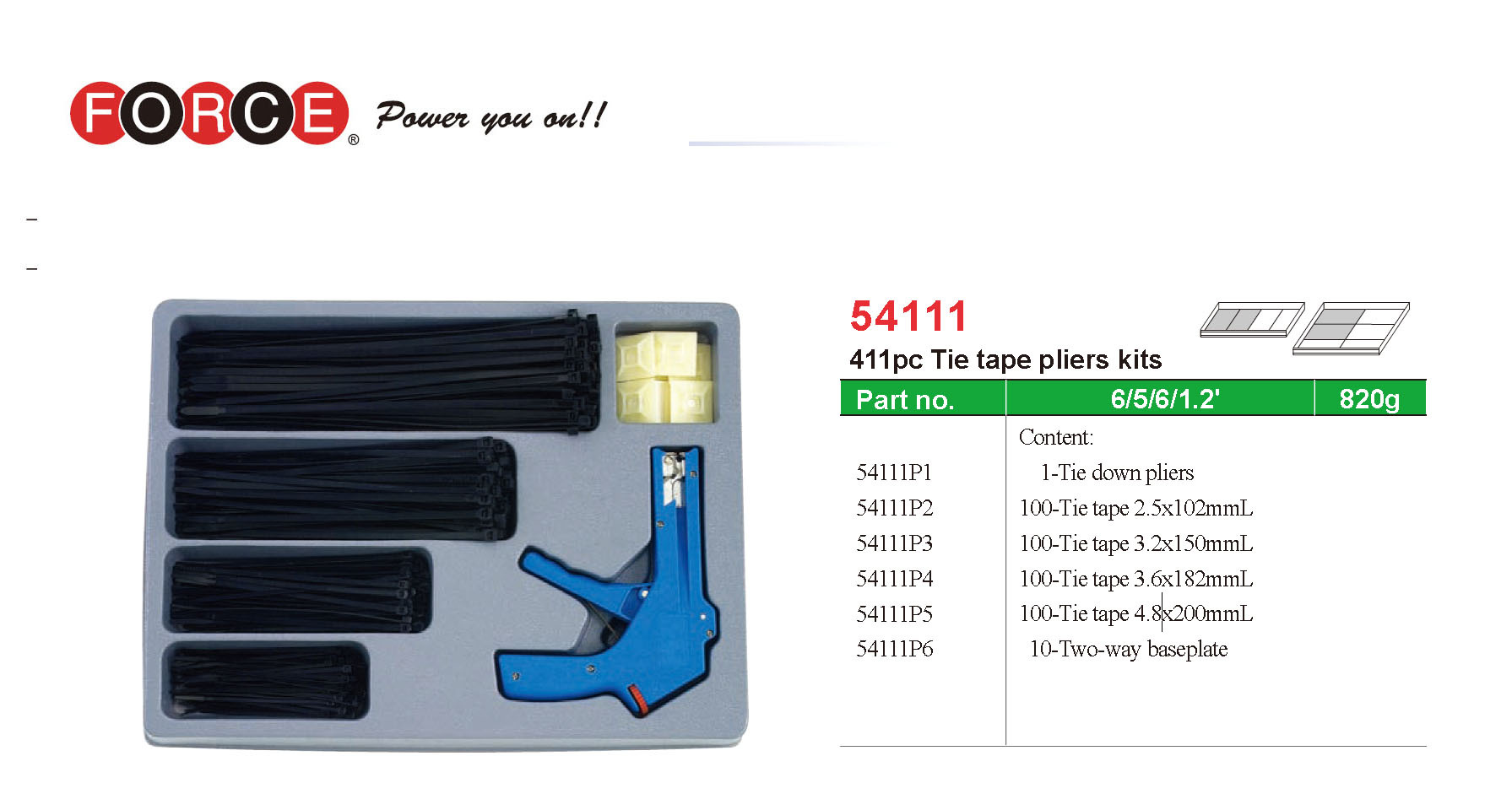 Force 54111 411pc Cable Tie & Tension Cutting Tie Down Gun Pliers Kits