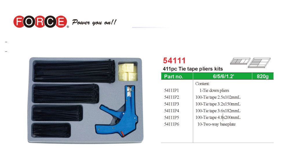 Force 54111 411pc Cable Tie & Tension Cutting Tie Down Gun Pliers Kits