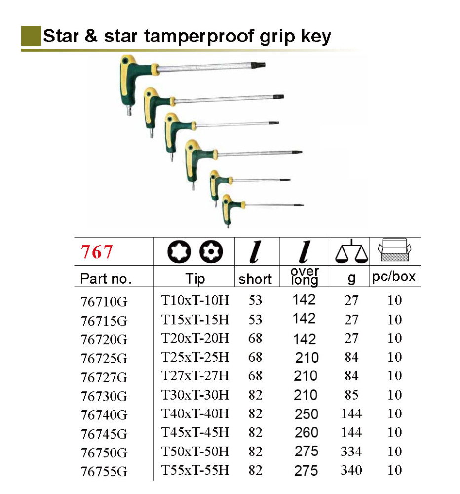Force 51010T 10pc Star Torx Tamperproof Extra Long T Handle Ket Set: T10xT10H-T55xT55H