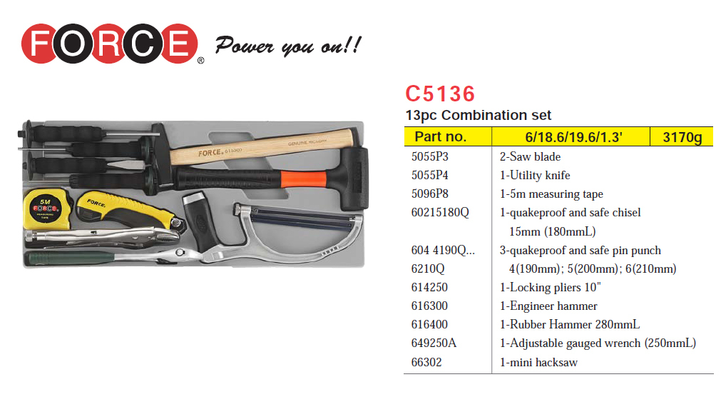 Force 50235-124 5-Tier Tool Box Chest With 124pc Tools: Socket & Accessory Spanner Screwdriver Hammer