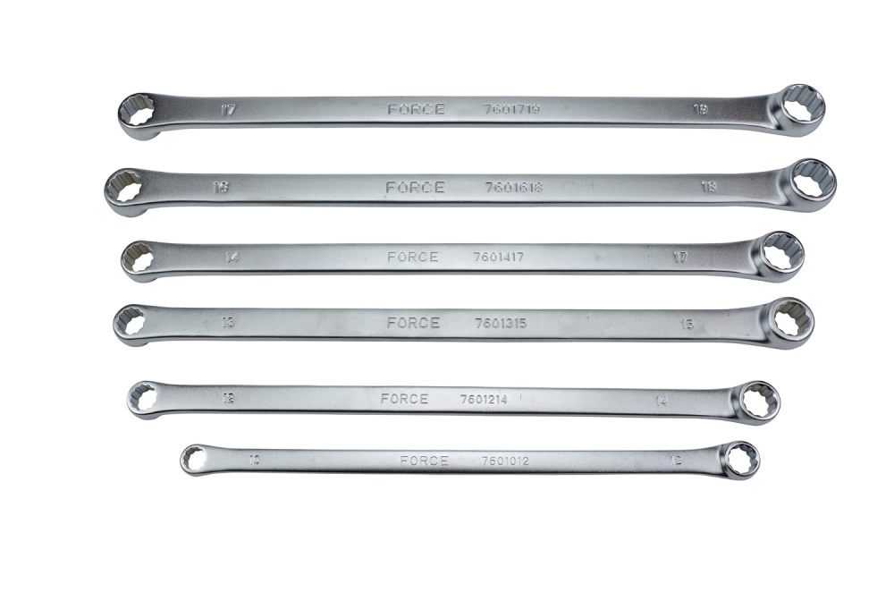Force 50622 10x12-17x19mm 6pc Aviation Extra Long Two Flat Ring Spanner Set