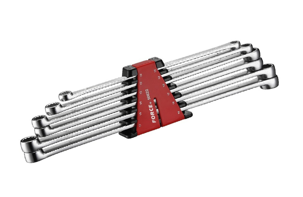 Force 50622 10x12-17x19mm 6pc Aviation Extra Long Two Flat Ring Spanner Set