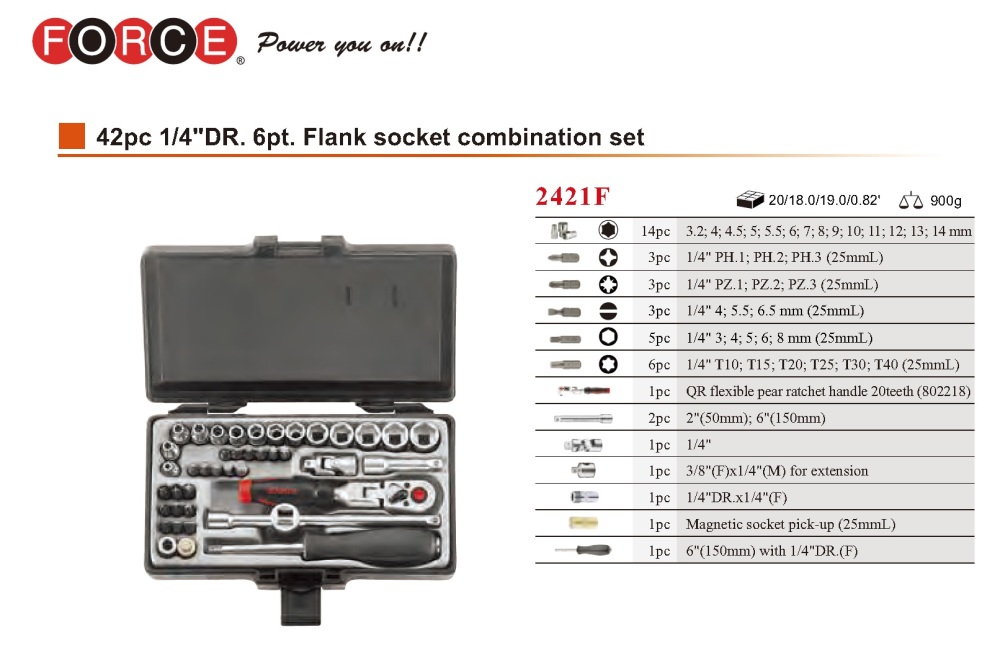 Force 50230-95 95pc Combo Tool Kit Socket & Accessory Hammer Plier Polyester Bag