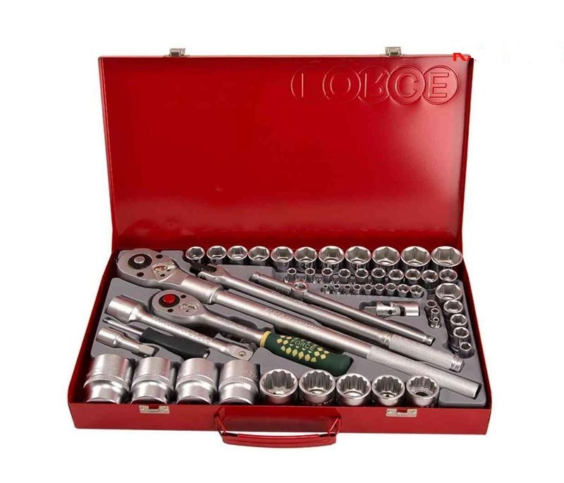 Force 4652 1/4"-1/2"-3/4" Dr. 65pc 6pt/12pt Socket Set with Accessories
