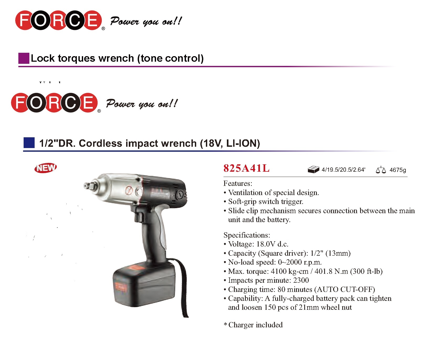 Force 4175 17pc 1/2" Dr. Impact Socket Torque Wrench & Cordless Impact Gun Set