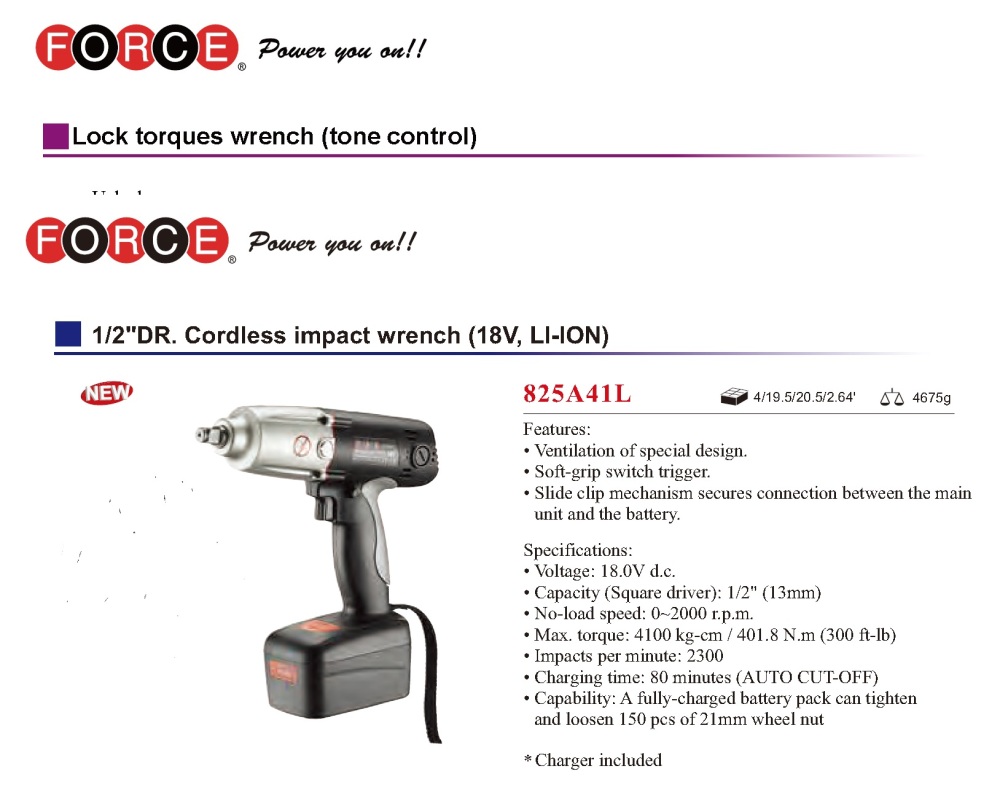 Force 4175 17pc 1/2" Dr. Impact Socket Torque Wrench & Cordless Impact Gun Set