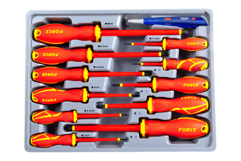 Force 2125N / 2126N Insulated VDE Electrician Screwdriver 12pc Set with Tester