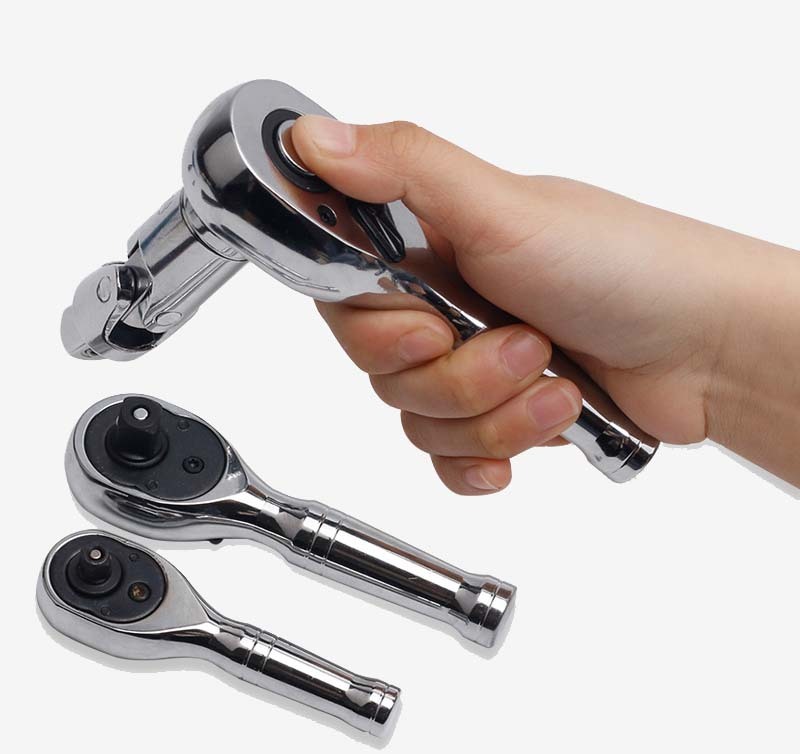 Cr-V 72T Reversible Ratchet Socket Drive Stubby Handle 1/2"-3/8"-1/4" 3pc Set