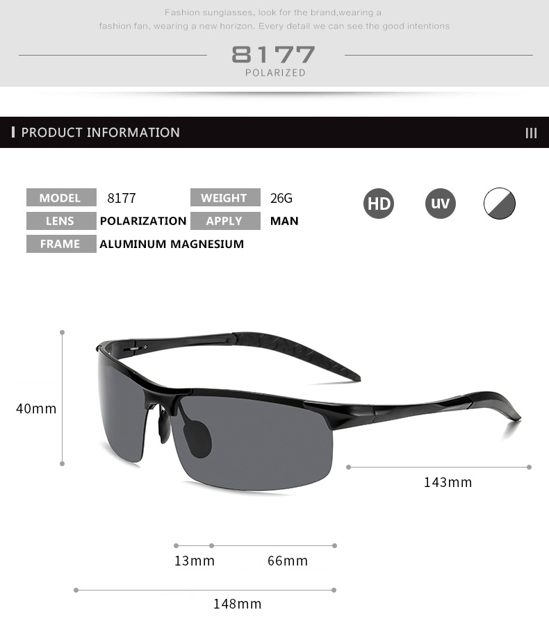 Men's Polarized HD Lens Sunglasses with Spring Leg & Aluminium Magnesium Frame