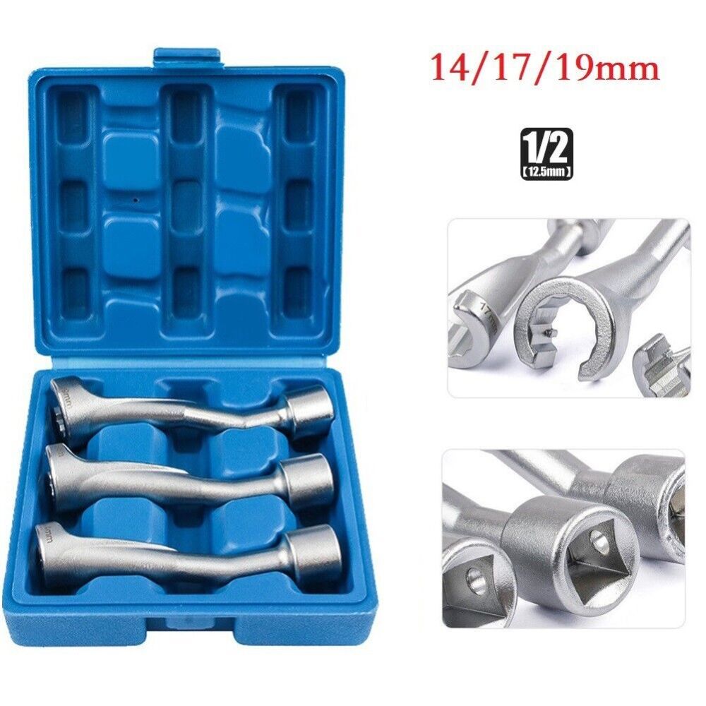 1/2" Dr. 119mmL Fuel Injection Line Flare Nut Open Socket Wrench Option:14mm/17mm/19mm/3pc Set