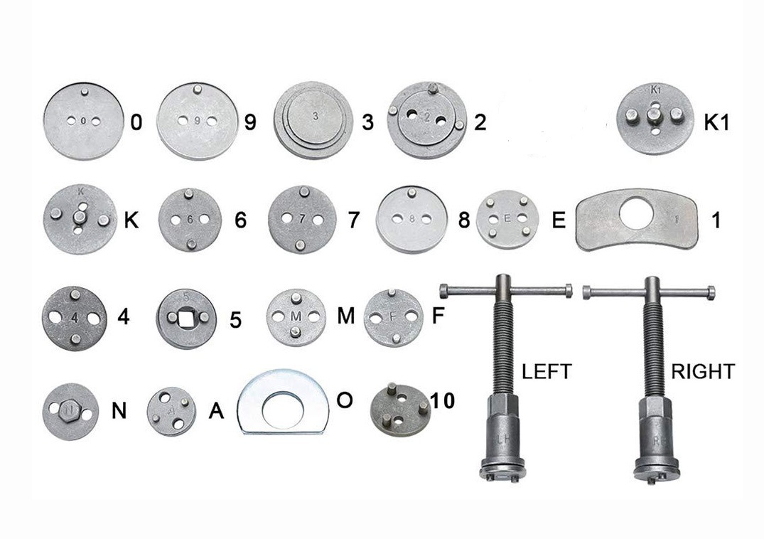21pc Brake Piston Wind Back Caliper Rewind Tool Kit Left & Right Hand Threaded
