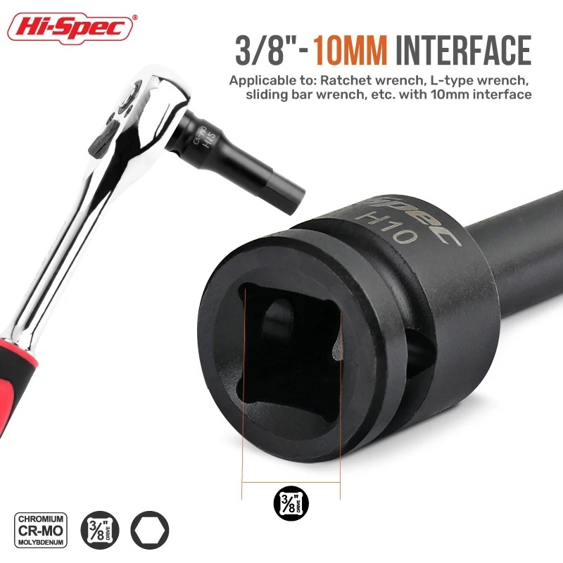 7pc 3/8"Dr. Cr-Mo 60mmH Deep Impact Hex Allen Socket Bits Set: H4 H5 H6 H7 H8 H10 H12