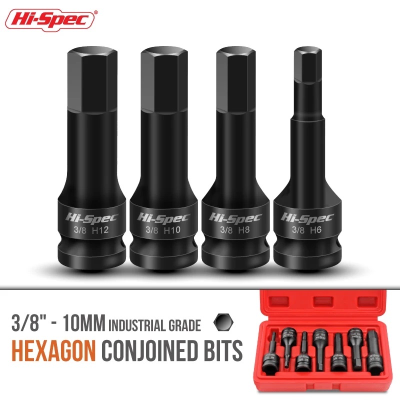 7pc 3/8"Dr. Cr-Mo 60mmH Deep Impact Hex Allen Socket Bits Set: H4 H5 H6 H7 H8 H10 H12