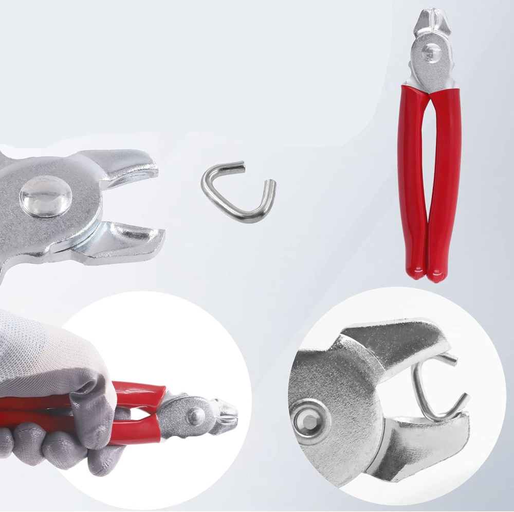 Straight Hog Ring Pliers+360pc 3/4" 1/2" 3/8" Galvanized Hog Rings Upholstery Installation Kit for Bungee/Shock Cords/Animal Pet Cages