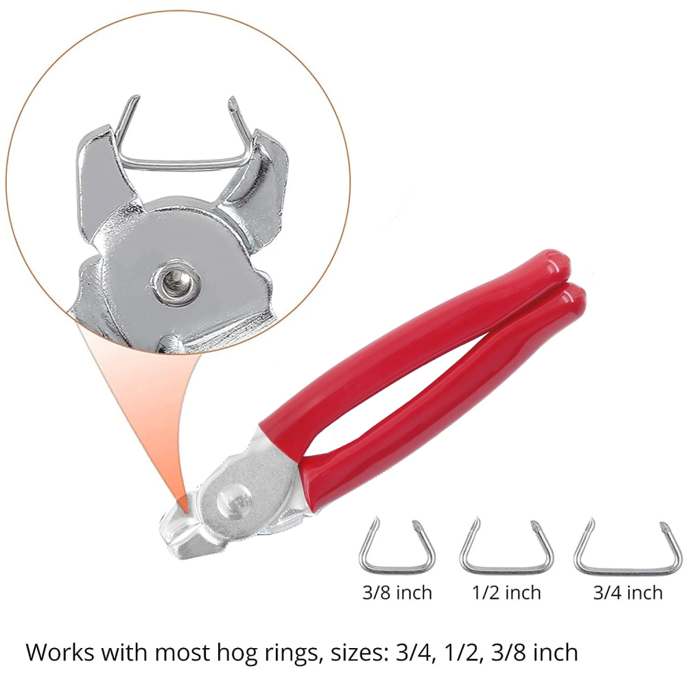 Straight Hog Ring Pliers+360pc 3/4" 1/2" 3/8" Galvanized Hog Rings Upholstery Installation Kit for Bungee/Shock Cords/Animal Pet Cages